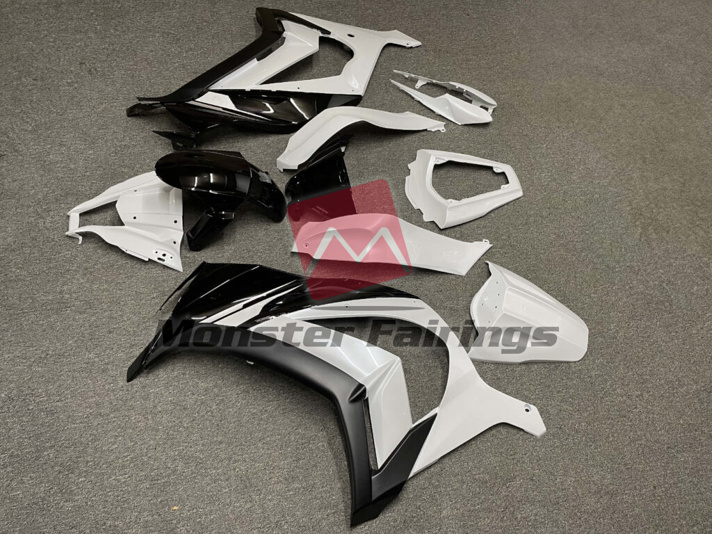 2011 - 2015 Kawasaki ZX10R Pearl White with Black fairing set - ABS injection, custom painted by Monster Fairings