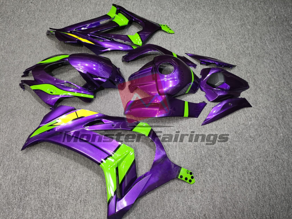Kawasaki ZX10R custom ABS fairings 2016 - 2020 in Gloss Purple with Green & Yellow - durable replacement kit, Monster Fairings