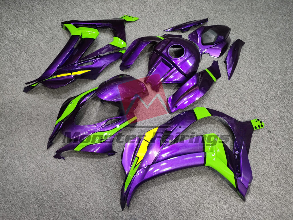 2016 - 2020 Kawasaki ZX10R Gloss Purple with Green & Yellow fairing set - ABS injection, custom painted by Monster Fairings