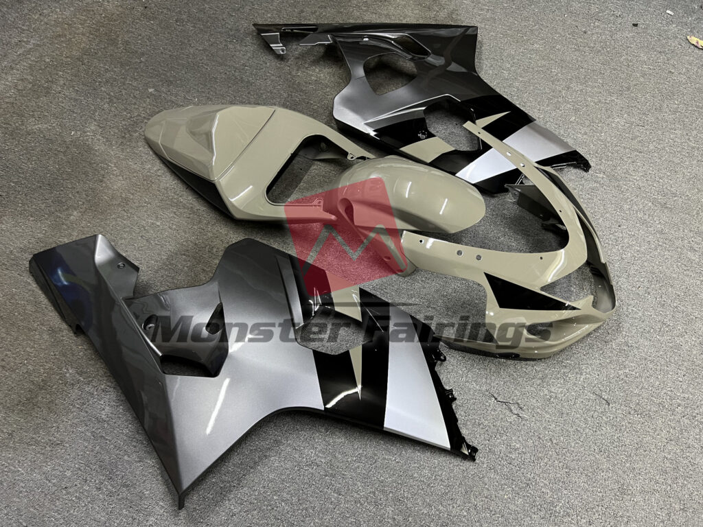 Suzuki GSXR custom ABS fairings 2004 - 2005 in Desert Tan and Silver - durable replacement kit, Monster Fairings