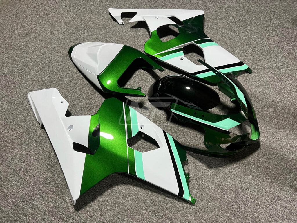 2004 - 2005 Suzuki GSXR Gloss Green & White with Black fairing set - ABS injection, custom painted by Monster Fairings