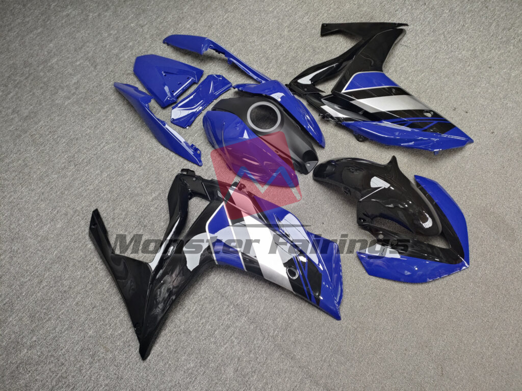 Yamaha R3 custom ABS fairings 2014 - 2018 in Gloss Blue & Black Silver - durable replacement kit, Monster Fairings