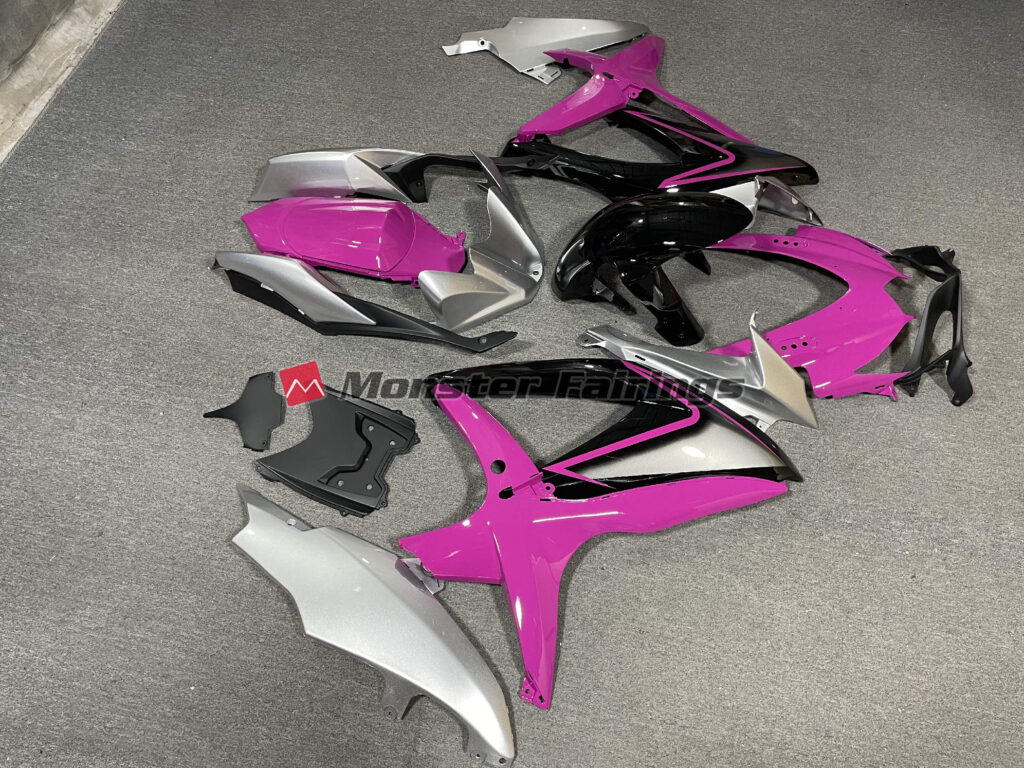 2008 - 2010 Suzuki GSXR 600 - 750 Pink and Silver fairing set - ABS injection, custom painted by Monster Fairings