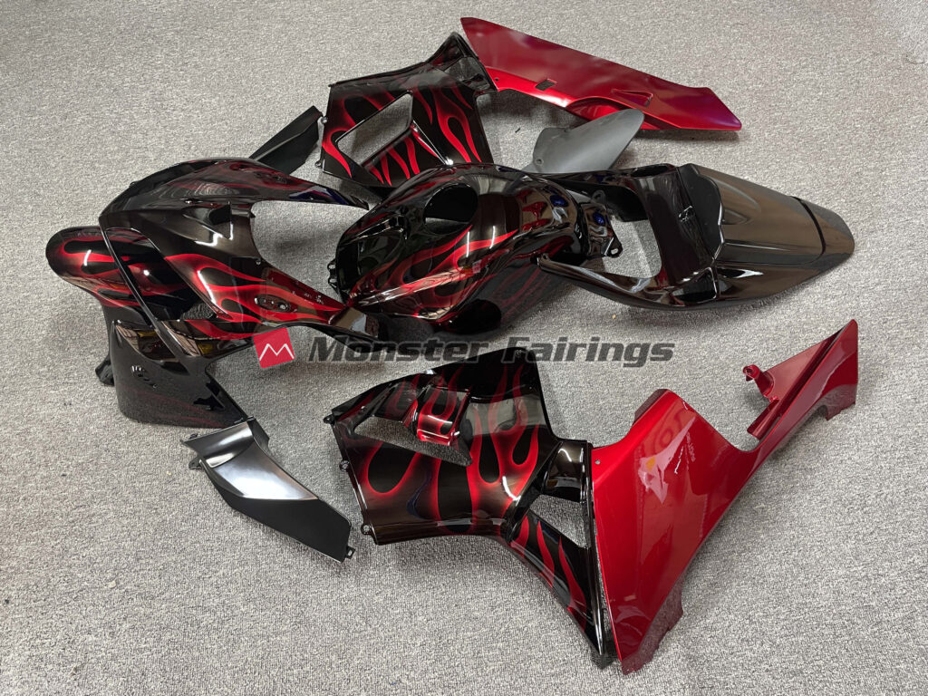 2005 - 2006 Honda CBR600RR Red Flame fairing set - ABS injection, custom painted by Monster Fairings