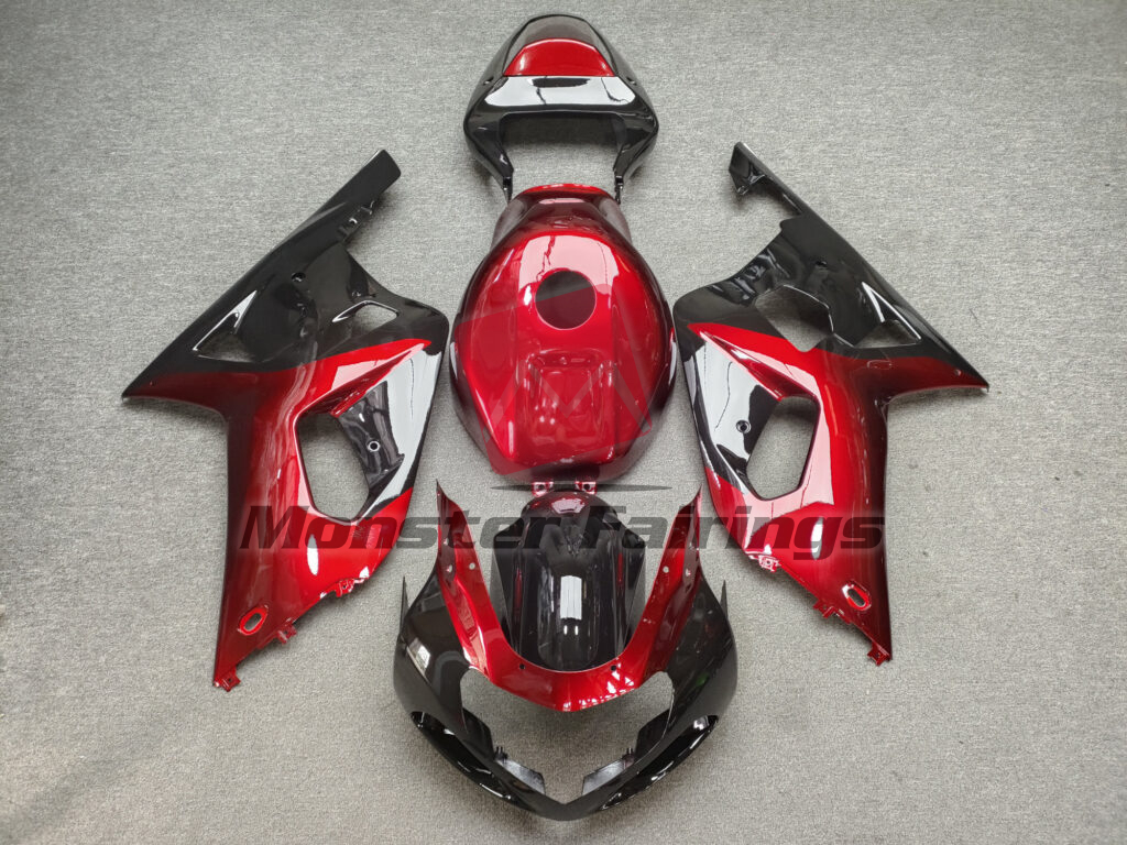 Suzuki GSXR 600 - 750 2001 - 2003 Gloss Candy Red & Black ABS fairings - custom motorcycle bodywork kit by Monster Fairings