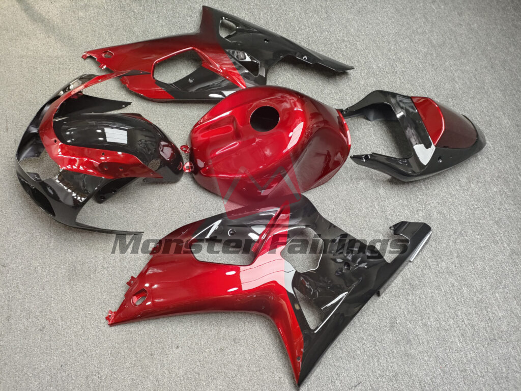 2001 - 2003 Suzuki GSXR Gloss Candy Red & Black fairing set - ABS injection, custom painted by Monster Fairings
