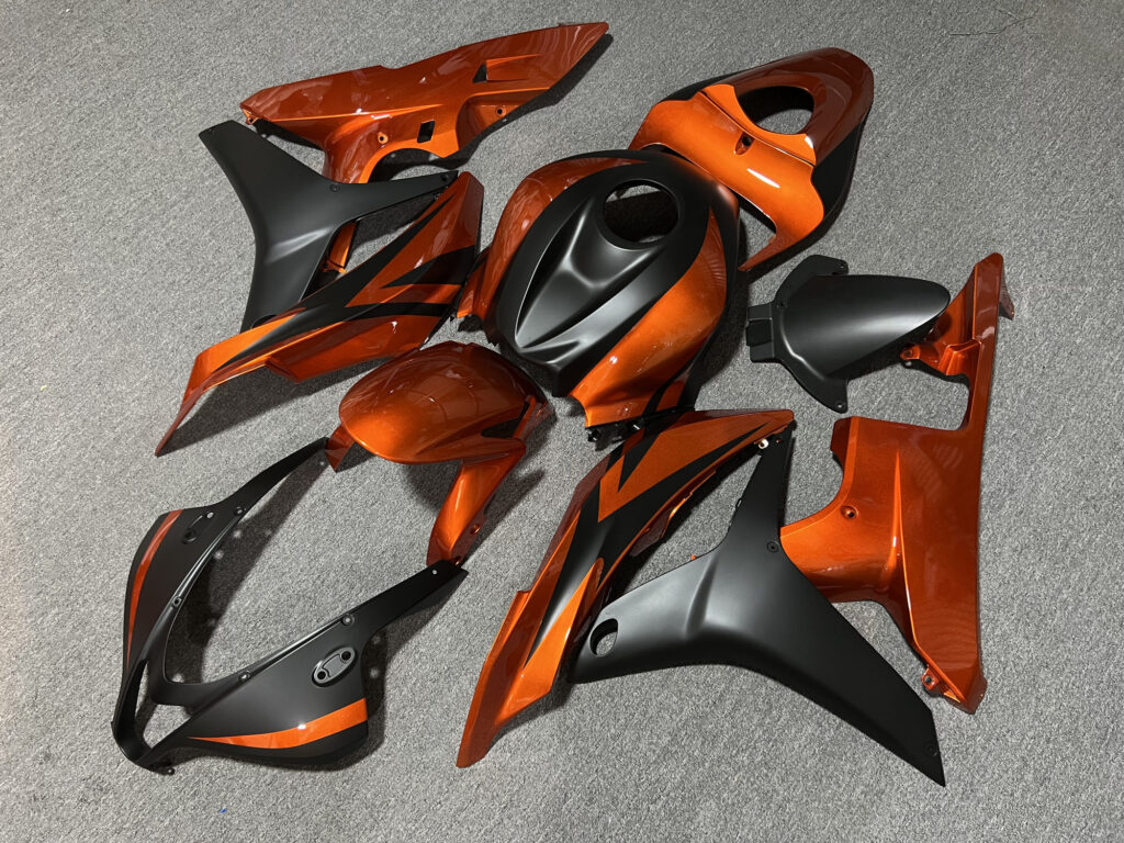 Honda CBR600RR custom ABS fairings 2007 - 2008 in Gloss Burnt Orange & Matte Black - durable replacement kit, Monster Fairings