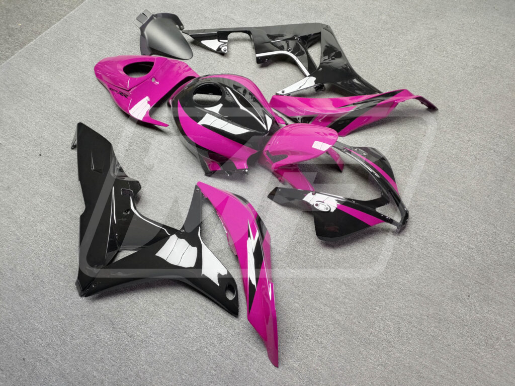 2007 - 2008 Honda CBR600RR Gloss Pink & Black fairing set - ABS injection, custom painted by Monster Fairings