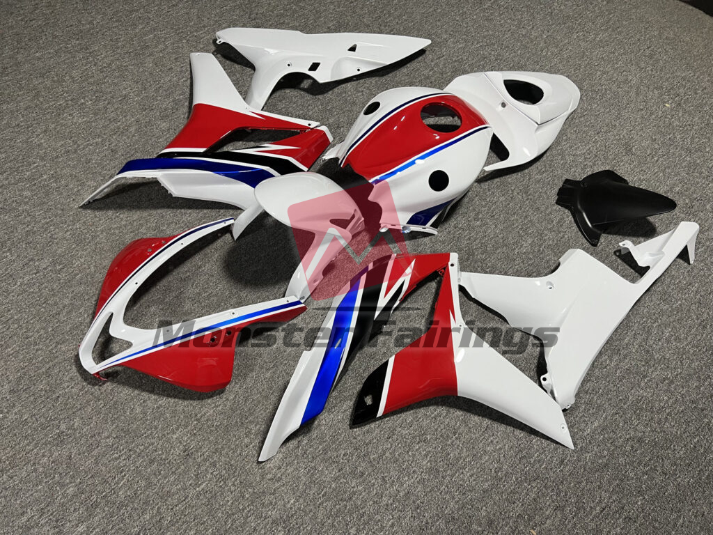 Honda CBR600RR custom ABS fairings 2007 - 2008 in Gloss Red & White with Blue - durable replacement kit, Monster Fairings