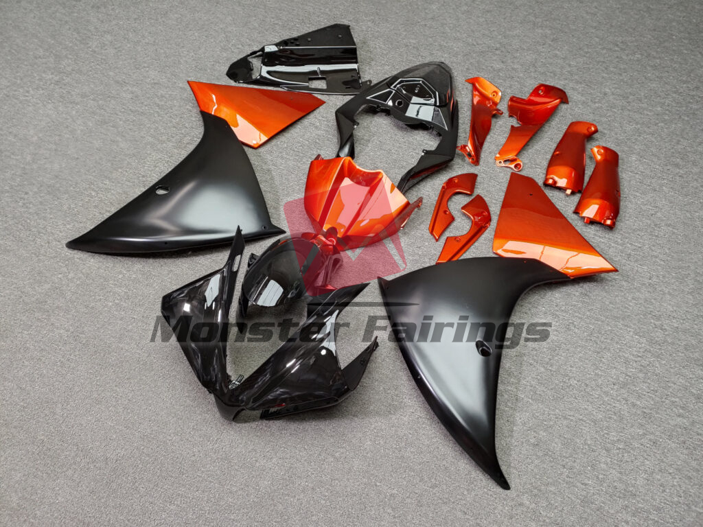 2012 - 2014 Yamaha R1 Gloss Black & Burnt Orange with Matte Black fairing set - ABS injection, custom painted by Monster Fairings