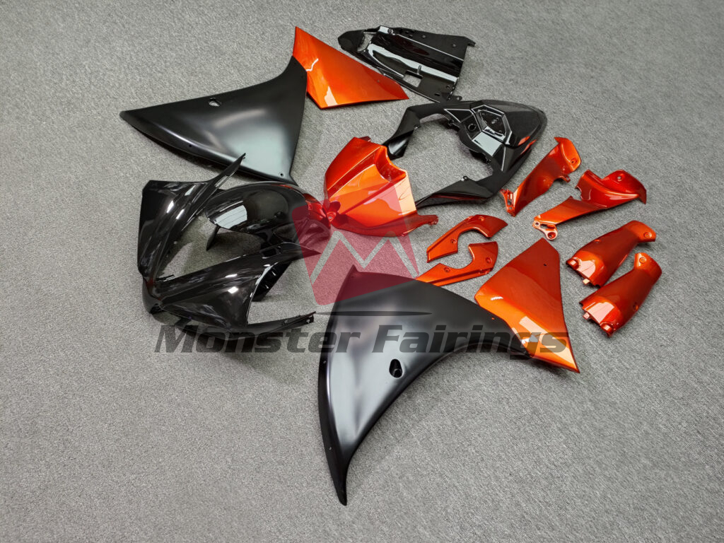 Yamaha R1 custom ABS fairings 2012 - 2014 Gloss Black & Burnt Orange with Matte Black - durable replacement kit, Monster Fairings