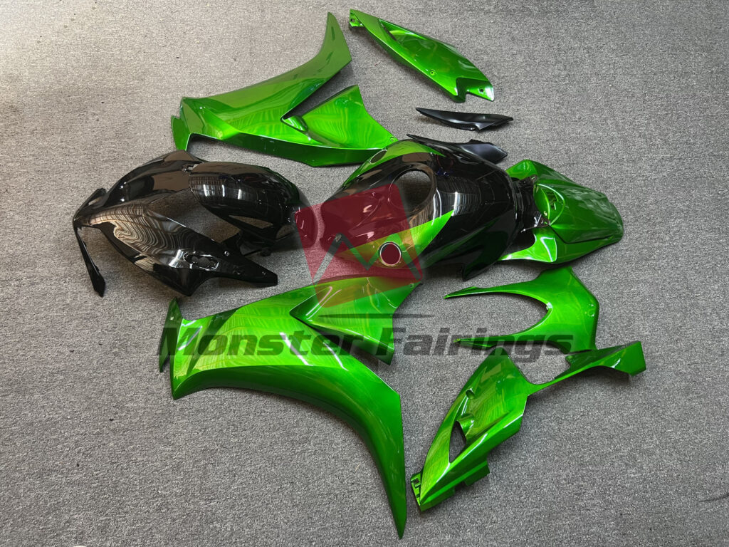 2012 - 2016 Honda CBR1000RR Gloss Black and Green fairing set - ABS injection, custom painted by Monster Fairings
