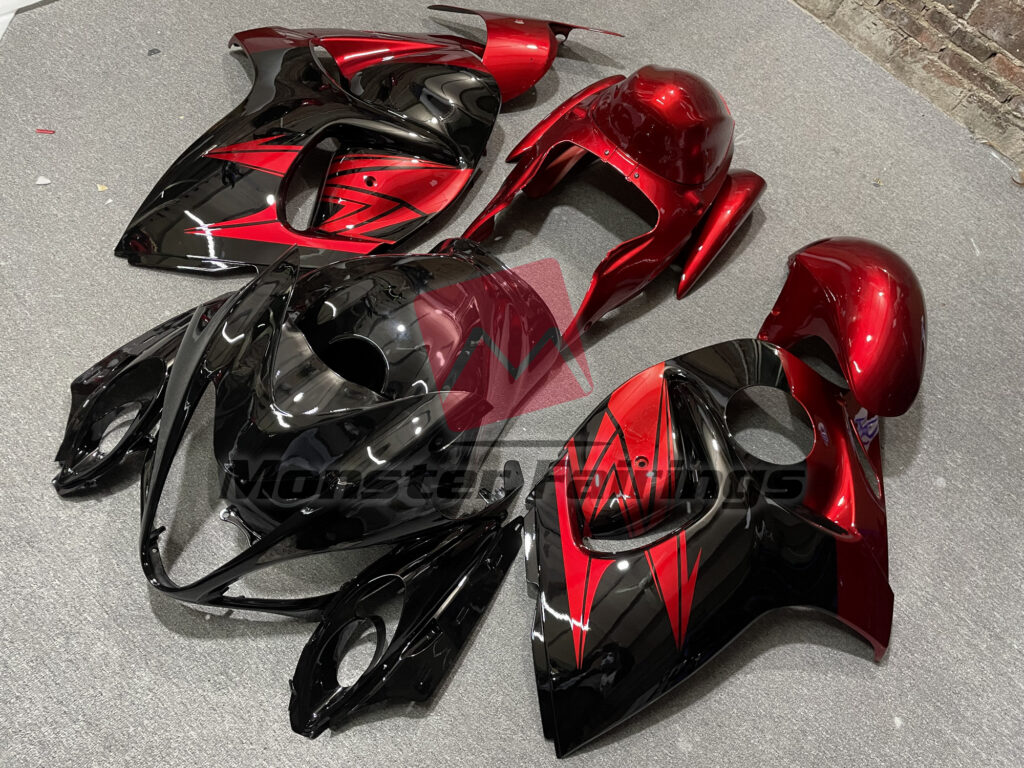 Suzuki GSXR custom ABS fairings 2008 - 2020 Gloss Black Deep Red - durable replacement kit, Monster Fairings