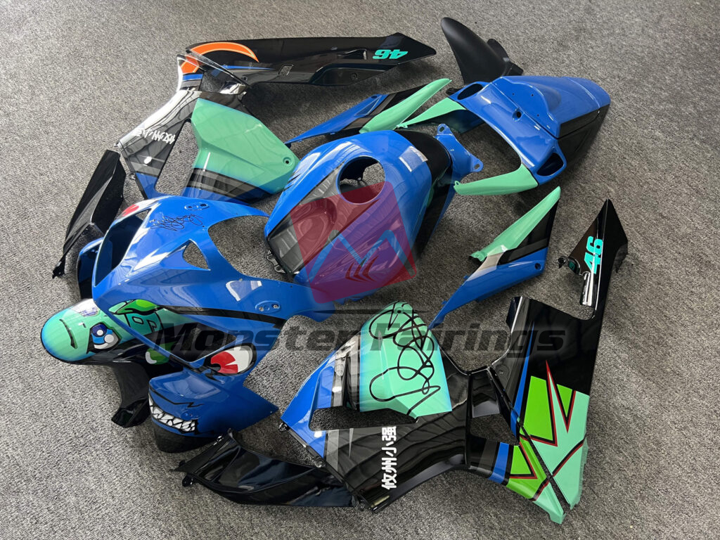 Honda CBR600RR custom ABS fairings 2005 - 2006 in Gloss Blue & Black Mint Green Shark - durable replacement kit, Monster Fairings