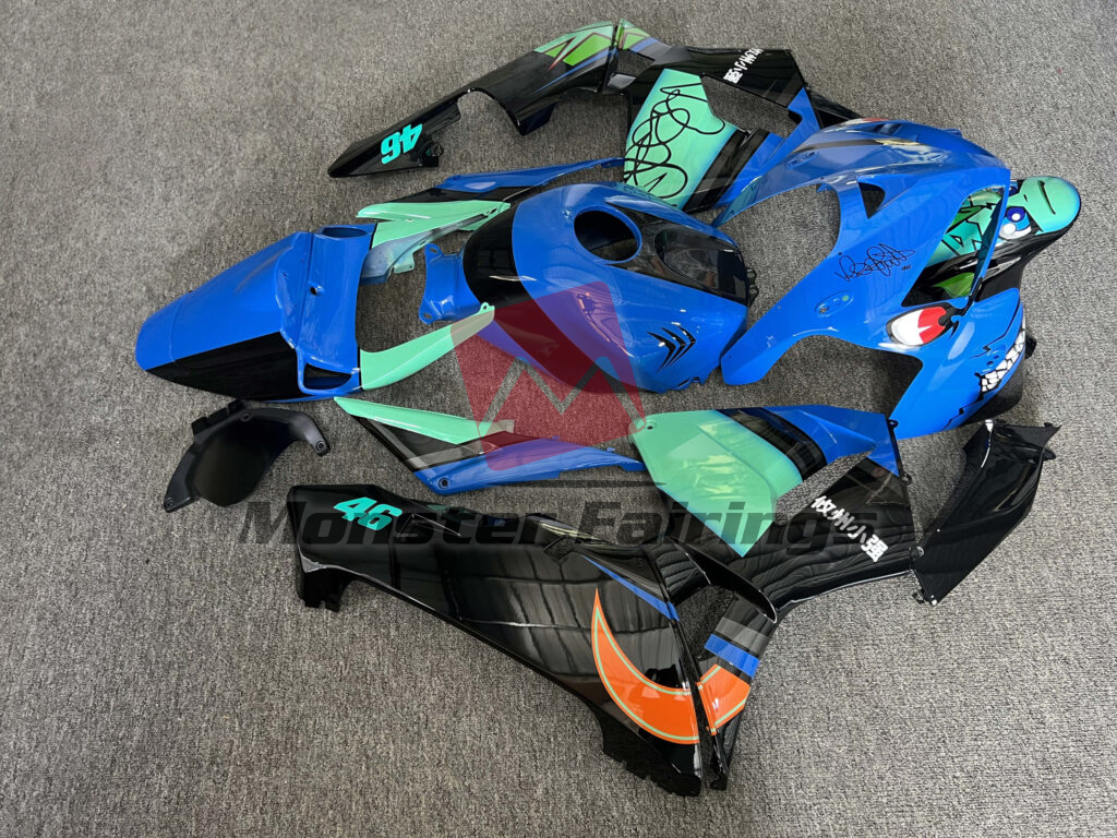 2005 - 2006 Honda CBR600RR Gloss Blue & Black Mint Green Shark fairing set - ABS injection, custom painted by Monster Fairings