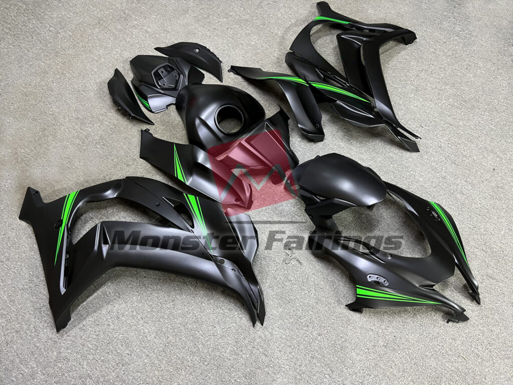 Matte Black with Green ABS fairings for Kawasaki ZX10R 2016 - 2020 - premium OEM fit kit by Monster Fairings
