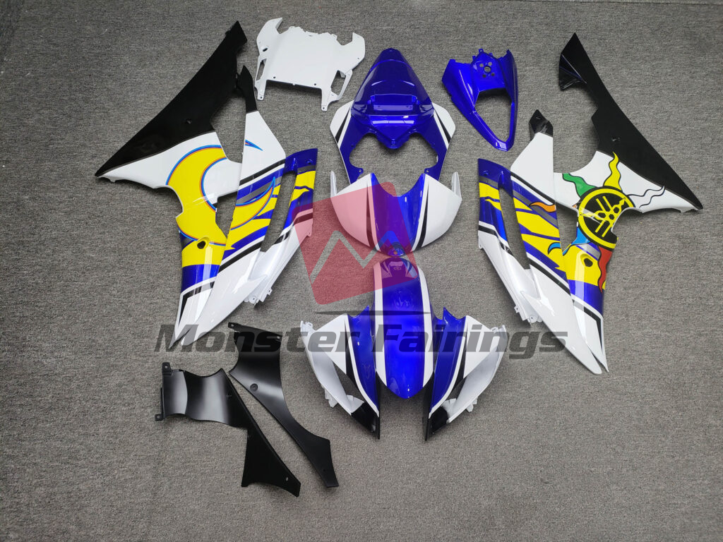 Yamaha R6 2008 - 2016 Gloss White & Blue with Black ABS fairings - custom motorcycle bodywork kit by Monster Fairings