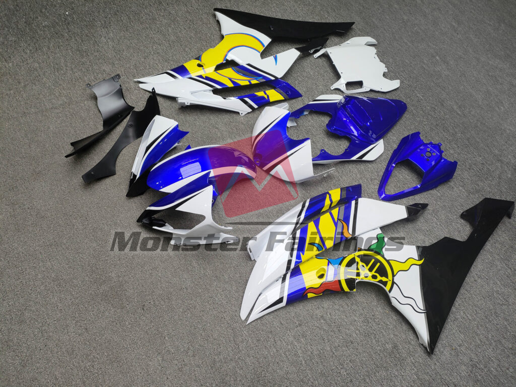 Yamaha R6 custom ABS fairings 2008 - 2016 in Gloss White & Blue with Black - durable replacement kit, Monster Fairings