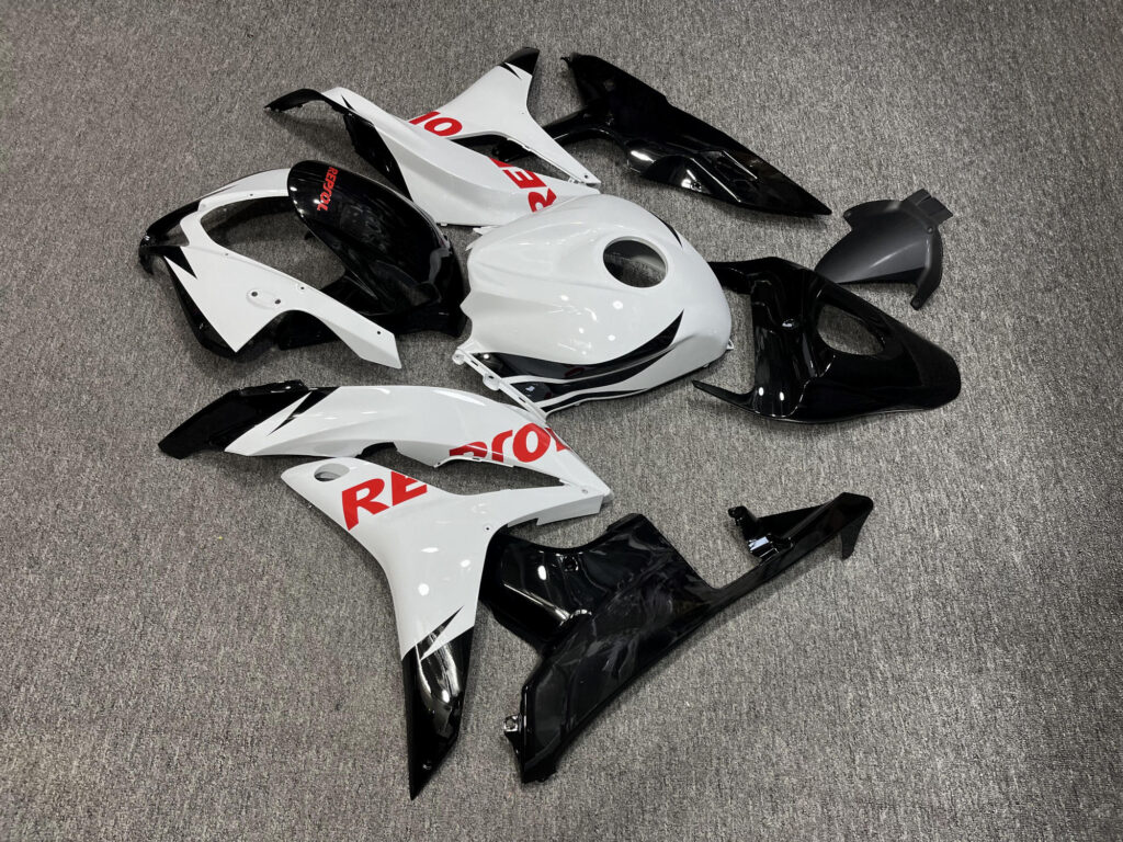2007 - 2008 Honda CBR600RR Gloss White with Red Repsol fairing set - ABS injection, custom painted by Monster Fairings