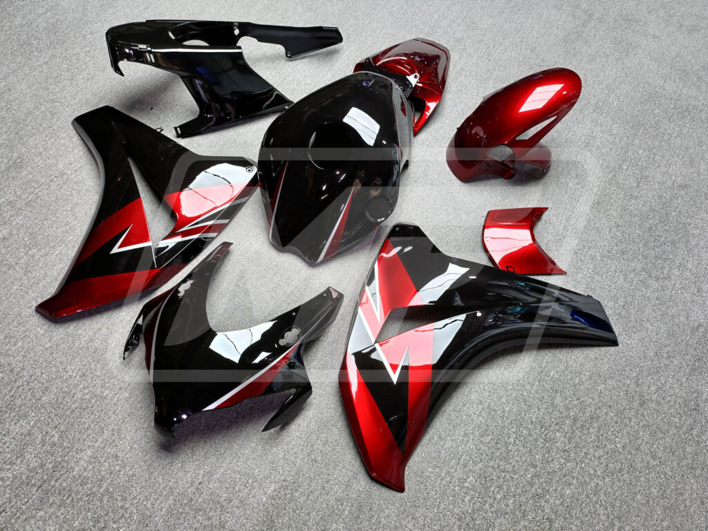 2008 - 2011 Honda CBR1000RR Gloss Black and Metallic Red fairing set - ABS injection, custom painted by Monster Fairings