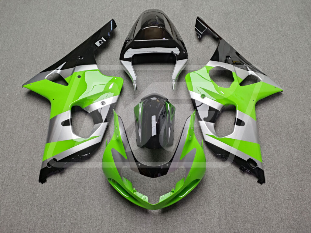 Suzuki GSXR 1000 2000 - 2002 Gloss Green & Black with Silver ABS fairings - custom motorcycle bodywork kit by Monster Fairings