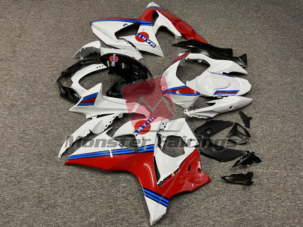 2009 - 2016 Suzuki GSXR 1000 Gloss White, Blue & Red Martini fairing set - ABS injection, custom painted by Monster Fairings