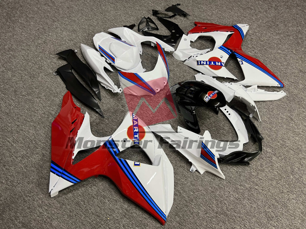Gloss White, Blue & Red Martini ABS fairings for Suzuki GSXR 1000 2009 - 2016 - premium OEM fit kit by Monster Fairings