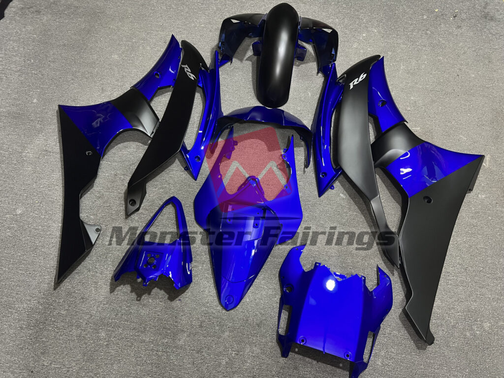 2008 - 2016 Yamaha R6 Dark Blue Matte Black fairing set - ABS injection, custom painted by Monster Fairings
