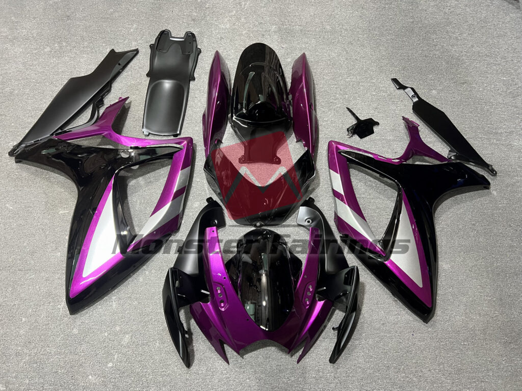 Suzuki GSXR 600 - 750 2006 - 2007 Gloss Purple & Black with Silver ABS fairings - custom motorcycle bodywork kit by Monster Fairings