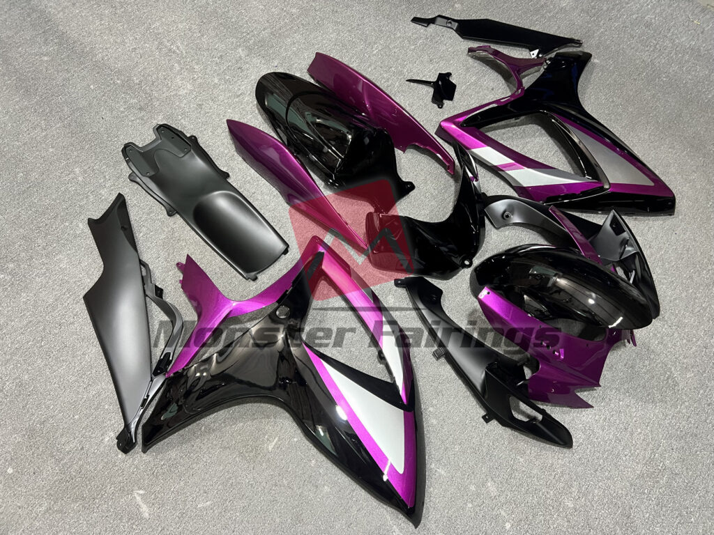 Suzuki GSXR custom ABS fairings 2006 - 2007 in Gloss Purple & Black with Silver - durable replacement kit, Monster Fairings