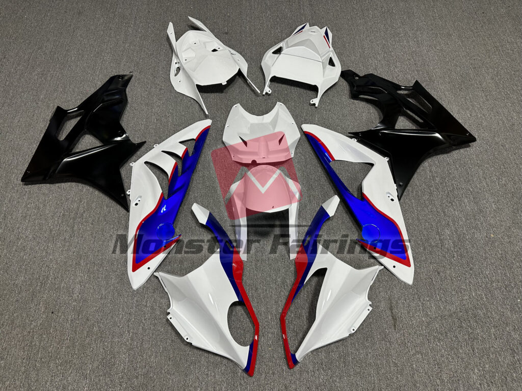 BMW S1000RR 2009 - 2014 Gloss White & Blue Red Matte Black ABS fairings - custom motorcycle bodywork kit by Monster Fairings