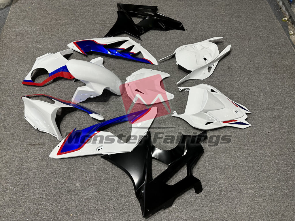 2009 - 2014 BMW S1000RR Gloss White & Blue Red Matte Black fairing set - ABS injection, custom painted by Monster Fairings