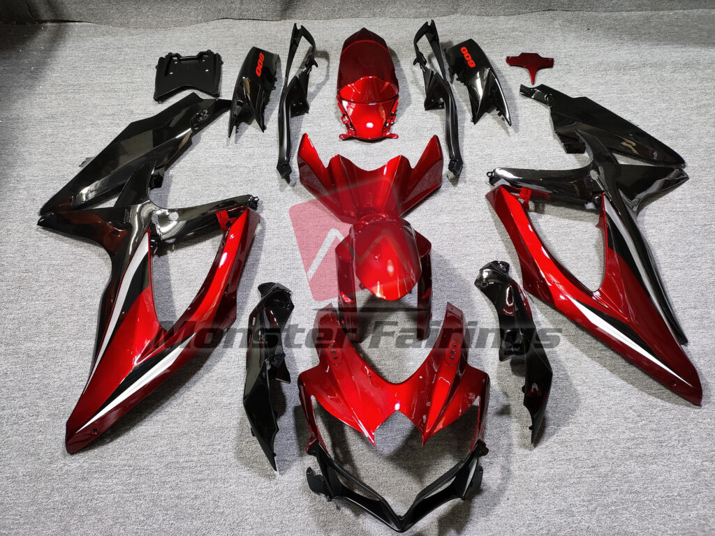 Suzuki GSXR 600 - 750 2008 - 2010 Gloss Red With Black ABS fairings - custom motorcycle bodywork kit by Monster Fairings