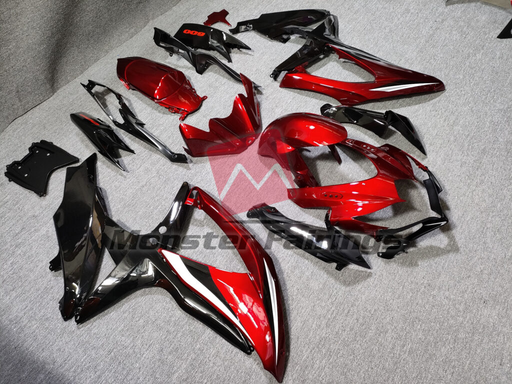 Suzuki GSXR 600 - 750 custom ABS fairings 2008 - 2010 in Gloss Red With Black - durable replacement kit, Monster Fairings
