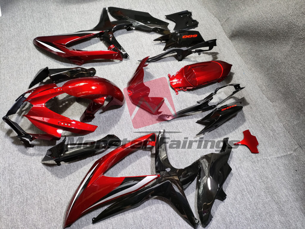 2008 - 2010 Suzuki GSXR 600 - 750 Gloss Red With Black fairing set - ABS injection, custom painted by Monster Fairings