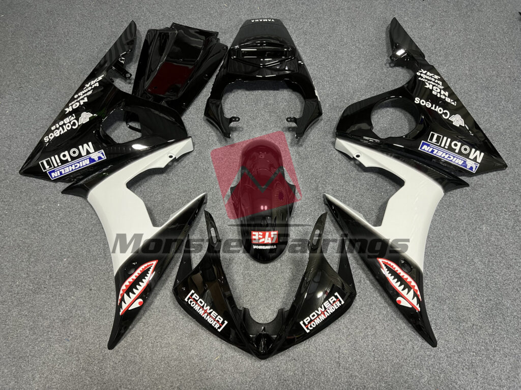 Yamaha R6 2003 - 2004 Gloss Black with Logos ABS fairings - custom motorcycle bodywork kit by Monster Fairings
