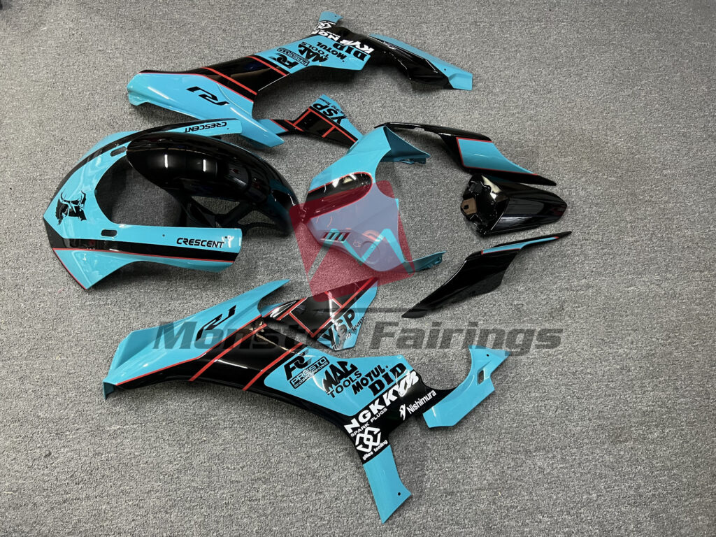 2015 - 2019 Yamaha R1 Light Blue fairing set - ABS injection, custom painted by Monster Fairings