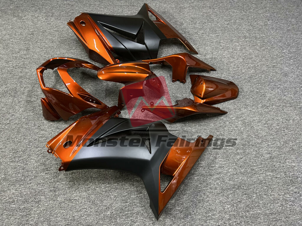 2008 - 2013 Kawasaki Ninja 250 Gloss Orange & and Matte Black fairing set - ABS injection, custom painted by Monster Fairings