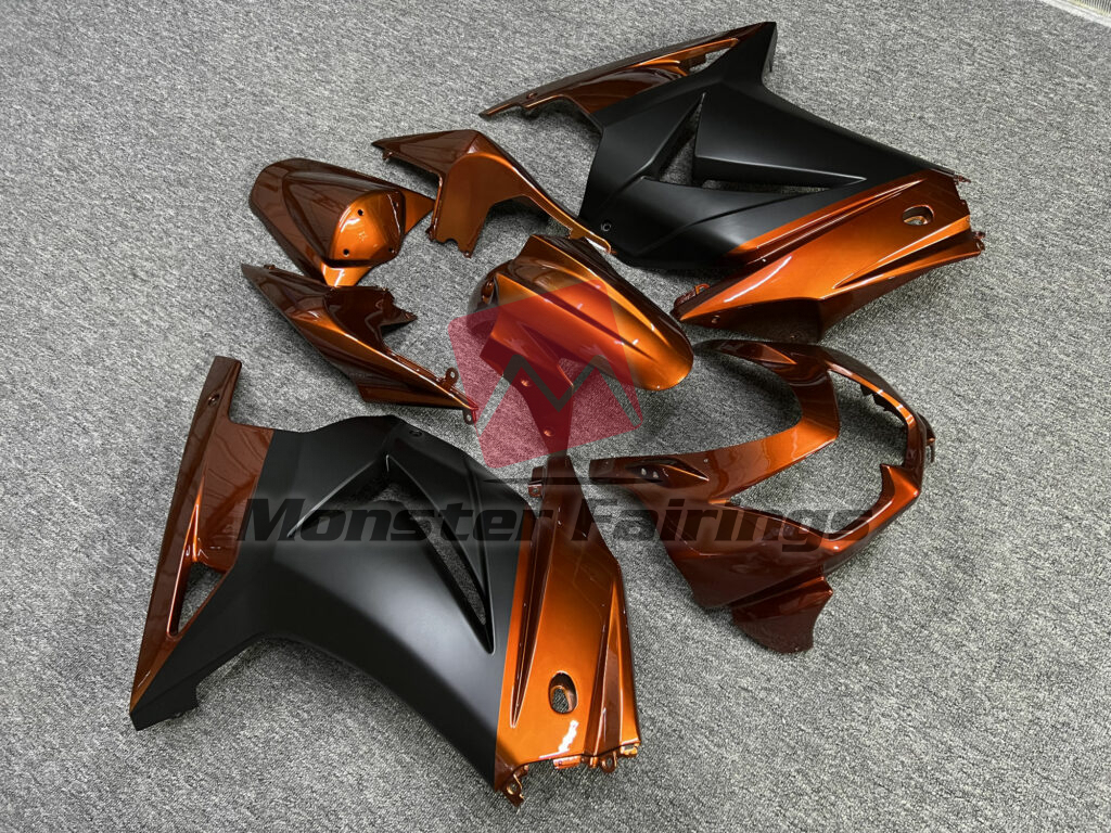 Kawasaki Ninja 250 custom ABS fairings 2008 - 2013 in Gloss Orange & and Matte Black - durable replacement kit, Monster Fairings