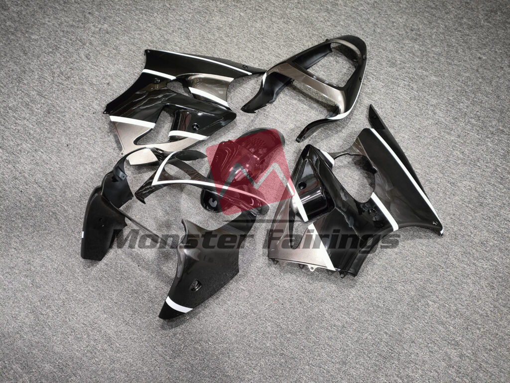 Kawasaki ZX6R custom ABS fairings 2000 - 2002 in Gloss Black with Metallic Gray - durable replacement kit, Monster Fairings