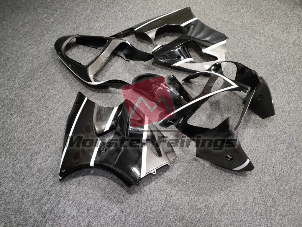 Gloss Black with Metallic Gray ABS fairings for Kawasaki ZX6R 2000 - 2002 - premium OEM fit kit by Monster Fairings