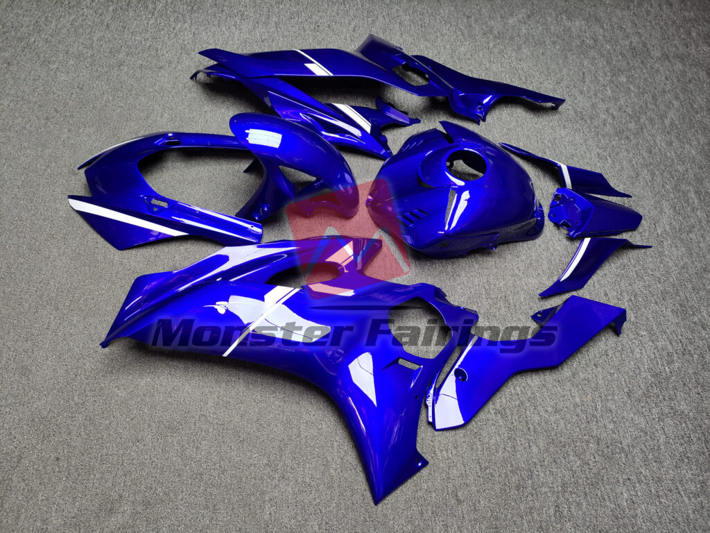 2017 - 2022 Yamaha R6 Gloss Deep Blue & White fairing set - ABS injection, custom painted by Monster Fairings