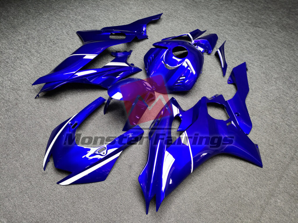 Yamaha R6 custom ABS fairings 2017 - 2022 in Gloss Deep Blue & White - durable replacement kit, Monster Fairings