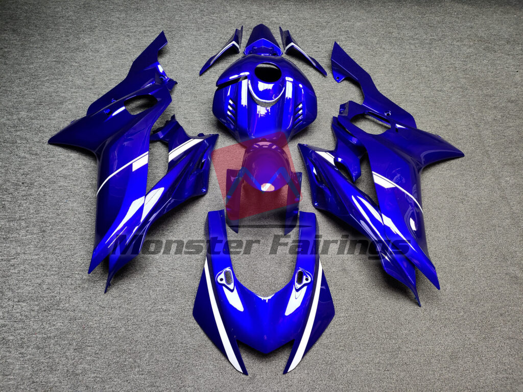 Yamaha R6 2017 - 2022 Gloss Deep Blue & White ABS fairings - custom motorcycle bodywork kit by Monster Fairings