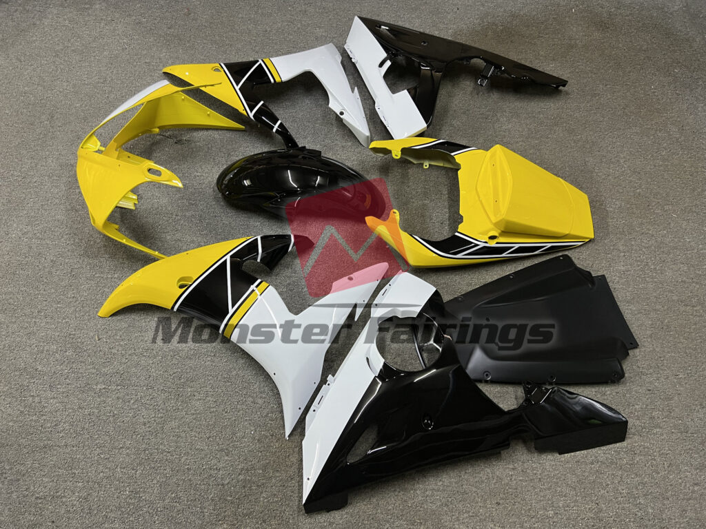 2003 - 2004 Yamaha R6 Gloss Yellow with White fairing set - ABS injection, custom painted by Monster Fairings
