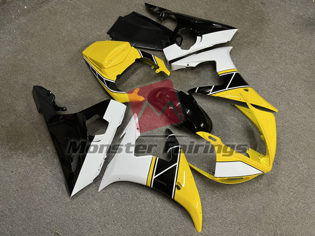 Gloss Yellow with White ABS fairings for Yamaha R6 2003 - 2004 - premium OEM fit kit by Monster Fairings