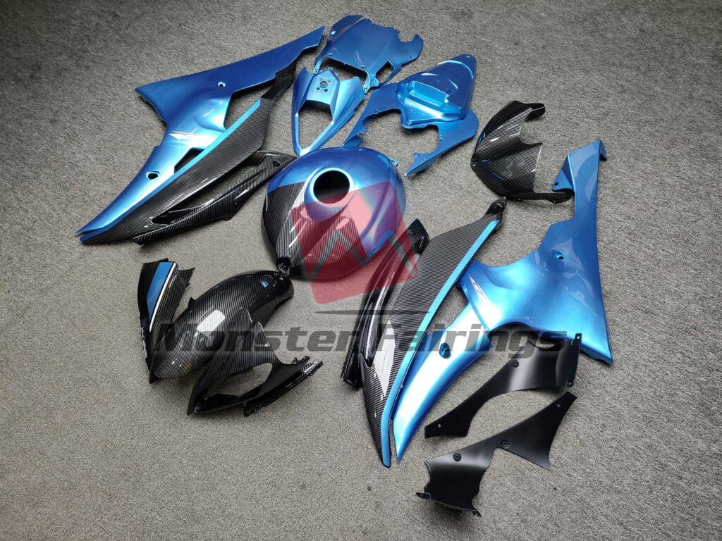 Yamaha R6 custom ABS fairings 2008 - 2016 in Gloss Light Blue Carbon Fiber Style - durable replacement kit, Monster Fairings