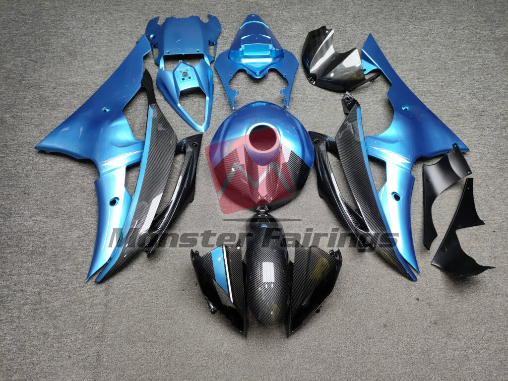 Yamaha R6 2008 - 2016 Gloss Light Blue Carbon Fiber Style ABS fairings - custom motorcycle bodywork kit by Monster Fairings