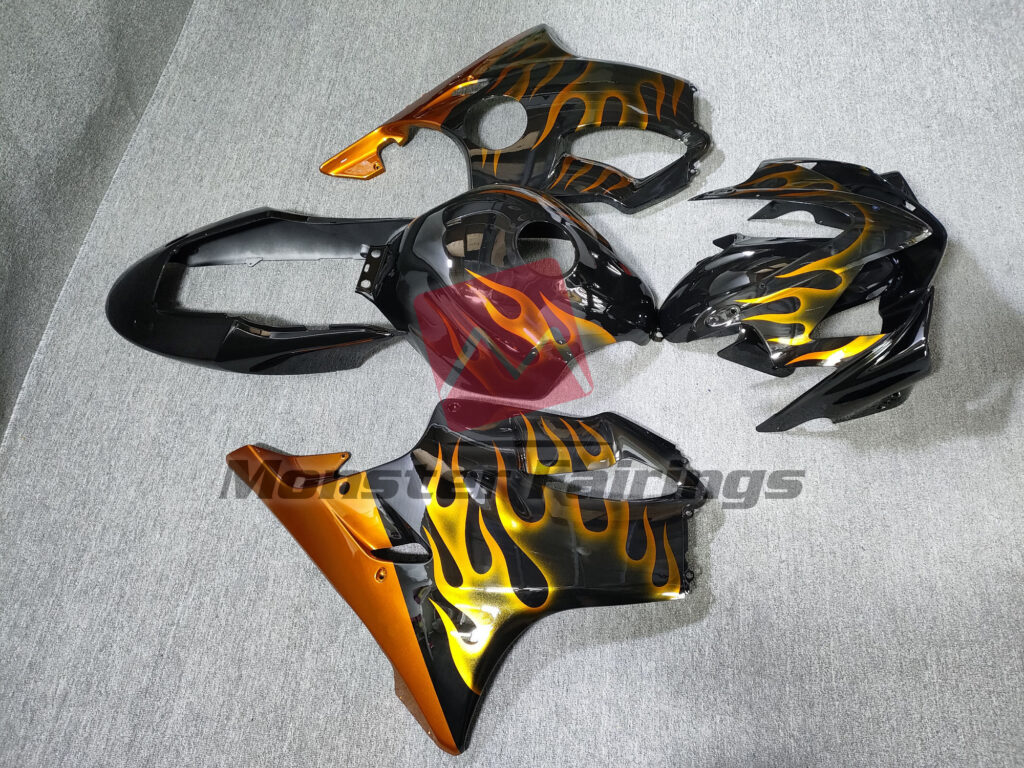 2004 - 2007 Honda CBR600 F4i Orange Flame fairing set - ABS injection, custom painted by Monster Fairings