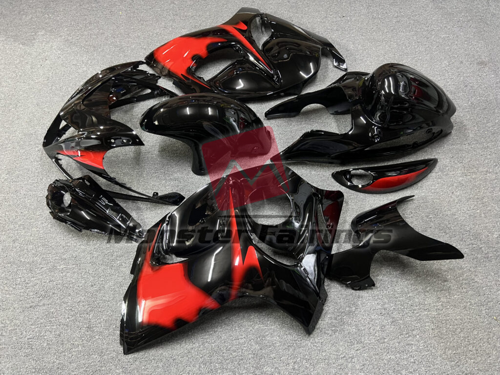 Suzuki GSXR 1300 custom ABS fairings 2008 - 2020 Gloss Black & Red - durable replacement kit, Monster Fairings
